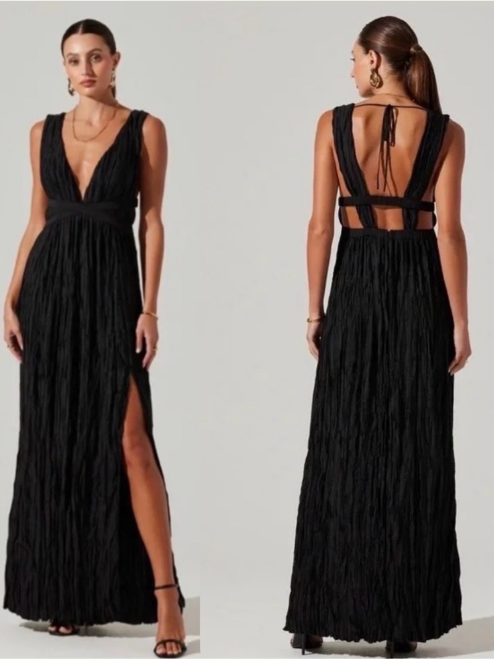 Astr NEVER WORN Black Backless Maxi Dress with Deep V and Side Slit